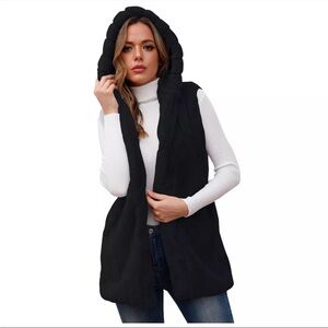 Favlux Hooded Faux Fur Vest, Black (S) with Pockets!